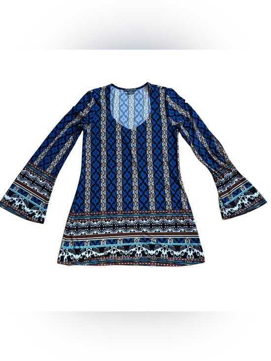 Suzy Shier Tops - Suzy Shier Blue Patterned Scoop Neck Tunic